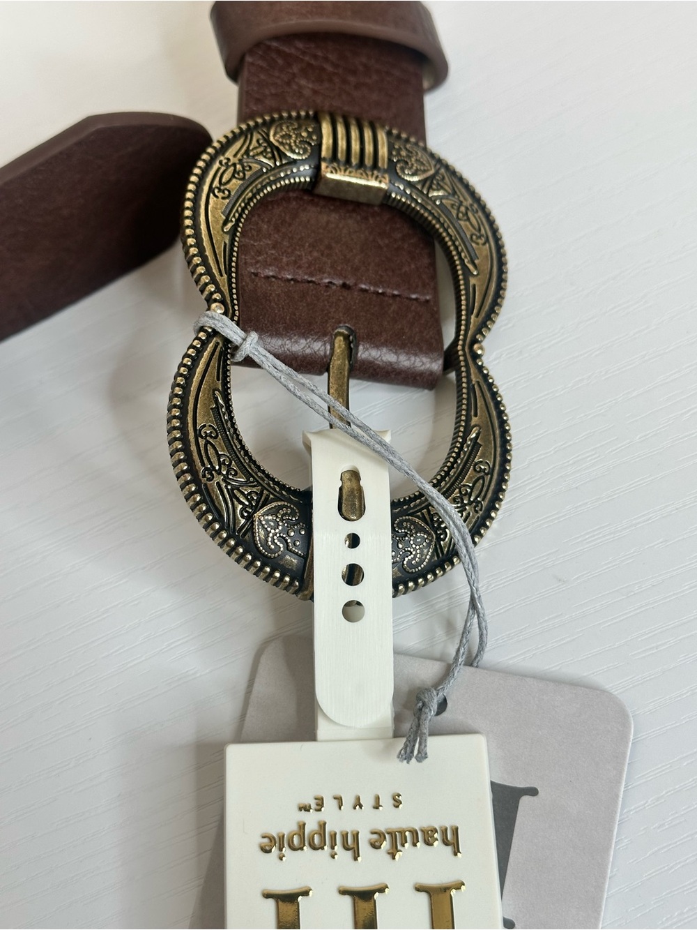 Haute Hippie Style Brown Western Heart Buckle Belt 39in S/P NWT - Picture 7 of 7